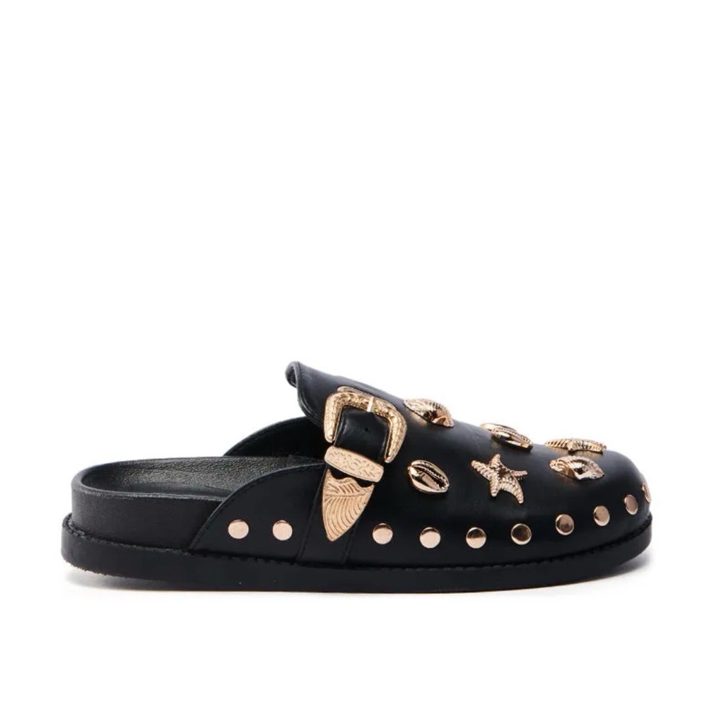 AZALEA WANG BRINY BLACK SEA SHELL EMBELLISHED CLOG - Picture 6 of 7